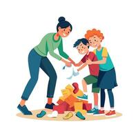Parents and Kids Competing in a Fun Sock Matching Game with Laughter and Smiles vector