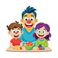 Parents and Kids Using Playdough to Sculpt Funny Faces with Fun and Creativity vector