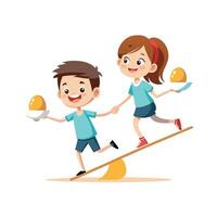 Siblings Enjoying a Fun and Active Spoon and Egg Race with Laughter and Smiles vector