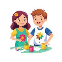 Siblings Displaying Their Custom T-Shirts with Pride and Smiles vector