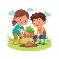 Siblings Enjoying a Fun and Dirty Mud Pie Making Session with Laughter and Smiles vector