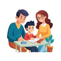 Parents Helping with Homework with a Warm and Supportive Moment vector