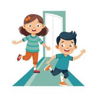 Siblings Competing in a Sock Slide Challenge with Fun and Laughter vector