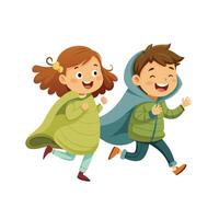Siblings Enjoying a Fun and Cozy Blanket Race with Laughter and Smiles vector