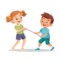 Siblings Having a Friendly Tug-of-War with a Soft Rope and Fun vector