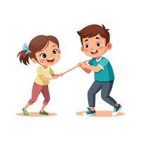 Siblings Enjoying a Fun and Active Tug-of-War with Laughter and Smiles vector