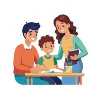 Parents and Child Sharing a Warm and Supportive Homework Moment with Laughter and Smiles vector