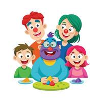 Parents and Kids Displaying Their Funny Playdough Faces with Laughter and Smiles vector