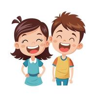 Siblings Playing a Fun Who Can Hold a Funny Face Challenge with Laughter and Smiles vector