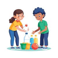 Siblings Enjoying a Fun and Competitive DIY Indoor Bowling Game with Laughter and Smiles vector