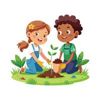 Siblings Enjoying a Fun and Dirty Mud Pie Making Experience with Laughter and Smiles vector