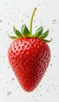 close-up of fresh strawberries on a white background. The berries are bright red, juicy, with small seeds on the surface, which emphasizes their naturalness and freshness. . White background photo