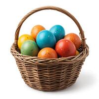 basket full of colorful Easter eggs. Each egg is unique, and their colorful patterns create a cheerful and festive mood, symbolizing the joy of spring.easter photo