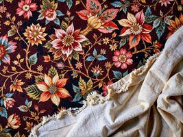 A piece of fabric with a floral pattern on it photo