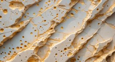 Abstract Golden Veined Stone Texture With Circular Holes. photo