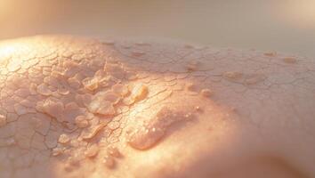 Macro capture of dry skin patches under warm sunlight showcasing texture and hydration needs in natural environment. photo