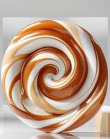 Abstract Caramel Candy Swirl Design with Smooth Surface and Sweet Color Palette on Clear Background. photo