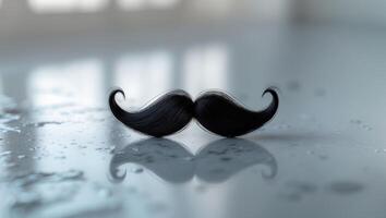 Mustache Lying on a Wet Surface with Reflected Light. photo