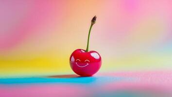 Smiling cherry bringing joy on a colorful background photo