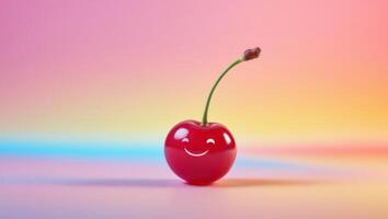 Smiling cherry bringing joy on a colorful background. photo