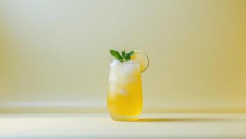 A lemonade drink with ice and a slice of lemon photo