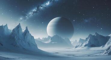 An alien planet with a large sphere in the middle photo