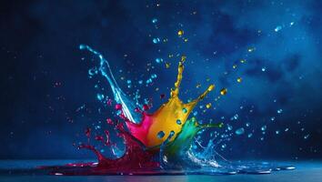 Colorful splash of paint on a dark background photo