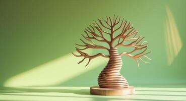 A wooden tree with a spiral design on it photo