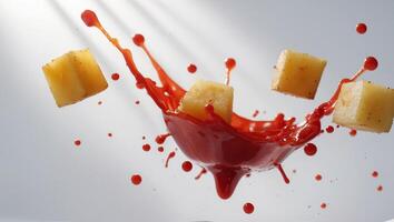 A pineapple being splashed with red liquid photo