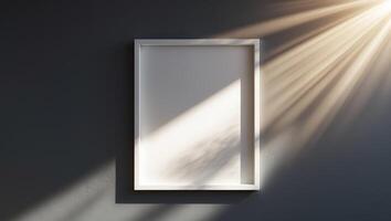 empty frame with free place for text on dark wall with sun rays copy space photo