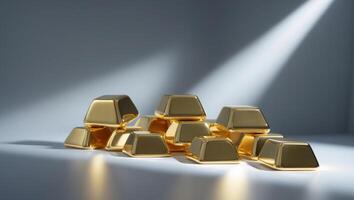 Pure Luxury Shining Gold Ingots in a Dramatic Setting. photo