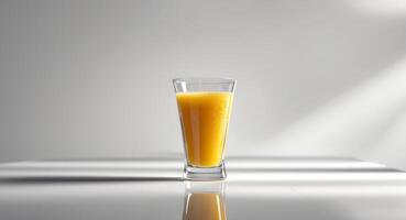 Glass of orange juice on a table with reflection photo