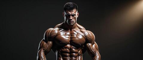 dramatic image of bodybuilder under spotlight showcasing strength and determination. photo