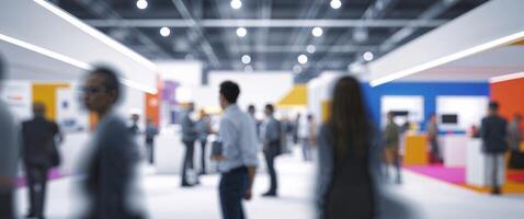 A blurry image of people walking around at an event photo