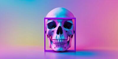 A skull in a box on a colorful background photo