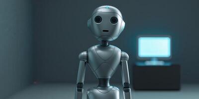 A robot standing in front of a television photo