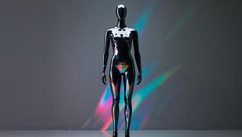 A mannequin with a rainbow colored body and a rainbow colored background photo