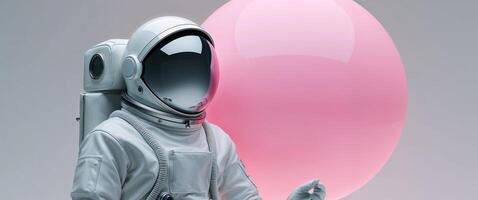 An astronaut in space holding a pink balloon photo