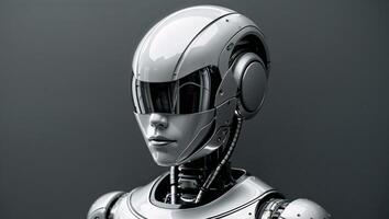 A robot with a helmet on its head photo