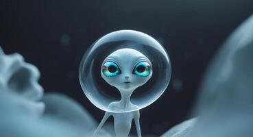 An alien creature with huge eyes surrounded by space in a bubble. photo