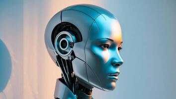Futuristic Robot Head with Clean Lines and Soft Light photo