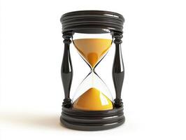 Elegant hourglass displaying golden sand in a minimalistic design photo