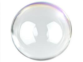 Large soap bubble reflecting light and colors in a serene setting photo