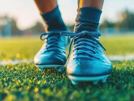 Player prepares for soccer match on sunny field photo
