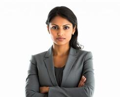 Confident businesswoman posing in professional attire indoors photo