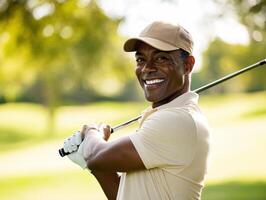 Smiling golfer enjoying a sunny day on the golf course photo