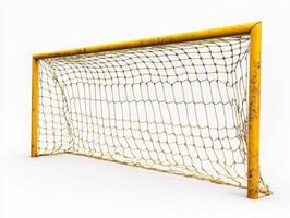 Old yellow soccer goal with net in need of paint photo