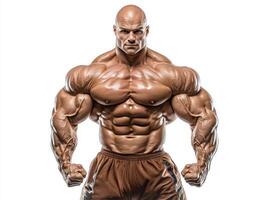 Bodybuilder posing proudly with impressive muscular physique photo