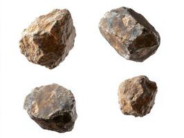 Natural rocks displayed from various angles on white background photo