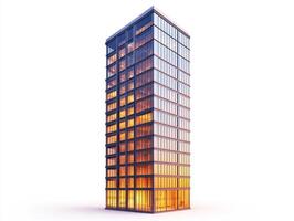 Modern glass tower reflecting evening light in urban setting photo